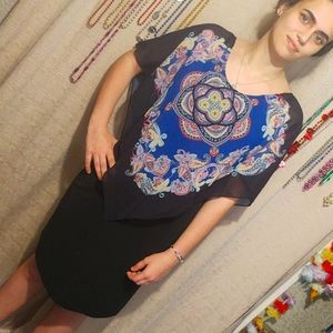 Rue Juju Black Scarf Sheath Mini Dress Large